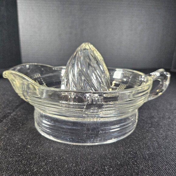 Vintage Hazel Atlas Clear Ribbed Crisscross Depression Glass Large Juicer - Picture 1 of 11